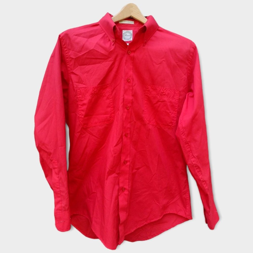 Hennessy Poplin Button Down Long Sleeve Shirt Men's 16 32/33 Red